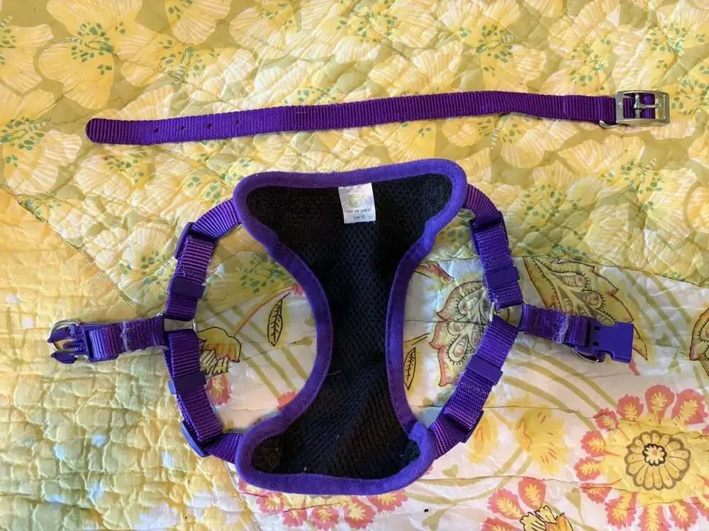 Unbranded Step In Dog Harness, XS Purple Floral w/ matching rhinestone collar